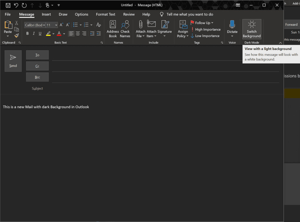 Outlook Dark Mode - compose new eMail