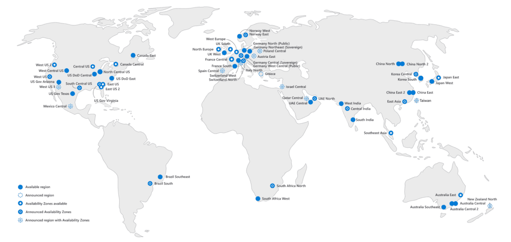 Microsoft Datacenter Regions globally